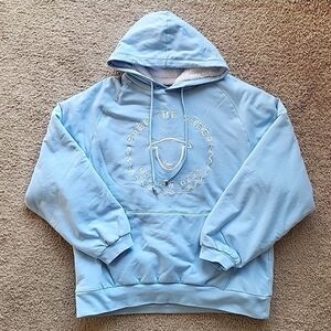 Free The Sheep Mellow Days Hoodie Womens Medium Blue Sherpa Lined Sweatshirt
